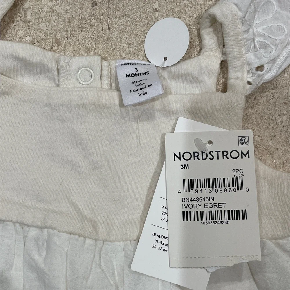 Brand New Nordstrom White Eyelet Dress and Bloomers Set size 3 months